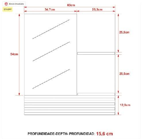 Painel de Espelho para Banheiro com Ripado e 2 Prateleiras CLP 24/25 - My Store