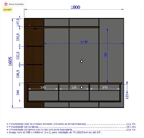 Estante Completa para TV Padrão CLP 24/25 - My Store