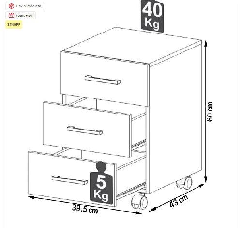 Gaveteiro Escritório / Quarto / Banheiro / Sala - Padrão CLP 24/25 - My Store