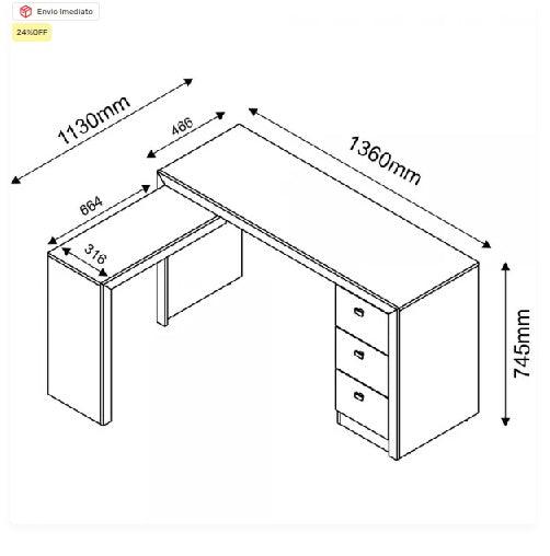 Mesa de Estudos com Apoio Funcional Lateral e 3 Gavetas CLP 24/25 - My Store